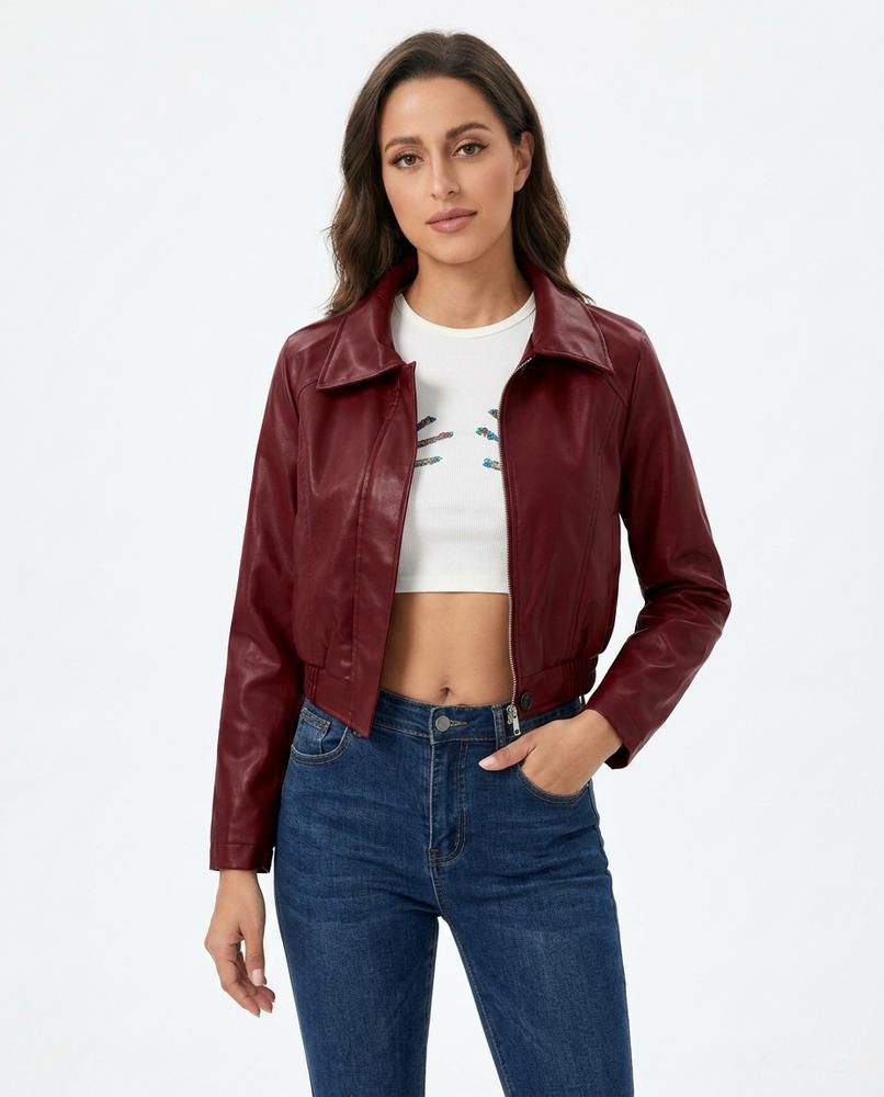 Heidi-Outlet - Arver | Zip-Up Cropped Leather Jacket Women