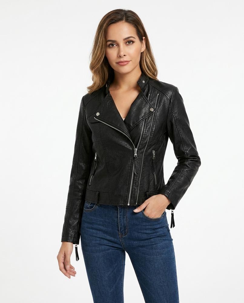Heidi-Outlet - Vadar | Asymmetrical Fitted Leather Jacket Women