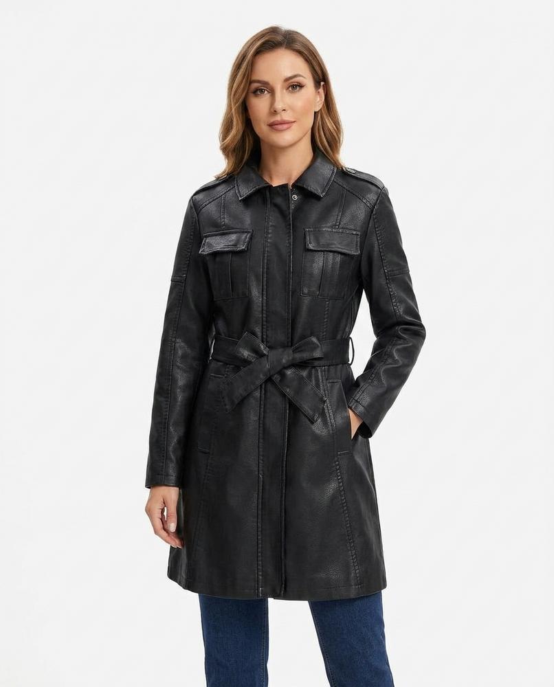 Heidi-Outlet - Nolom | Faux Leather Belted Coat Women