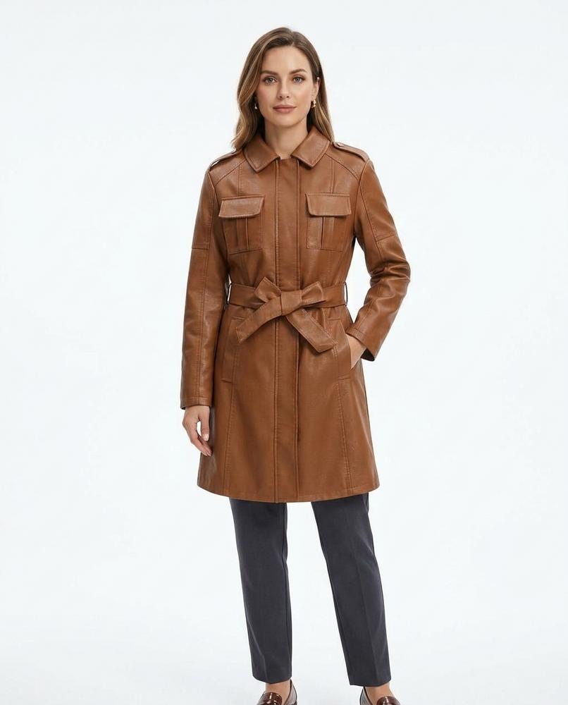 Heidi-Outlet - Nolom | Faux Leather Belted Coat Women