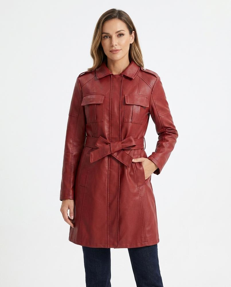 Heidi-Outlet - Nolom | Faux Leather Belted Coat Women