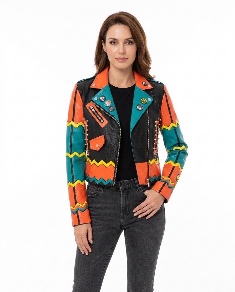Heidi-Outlet - Dadar | Multicolor Studded Leather Jacket Women