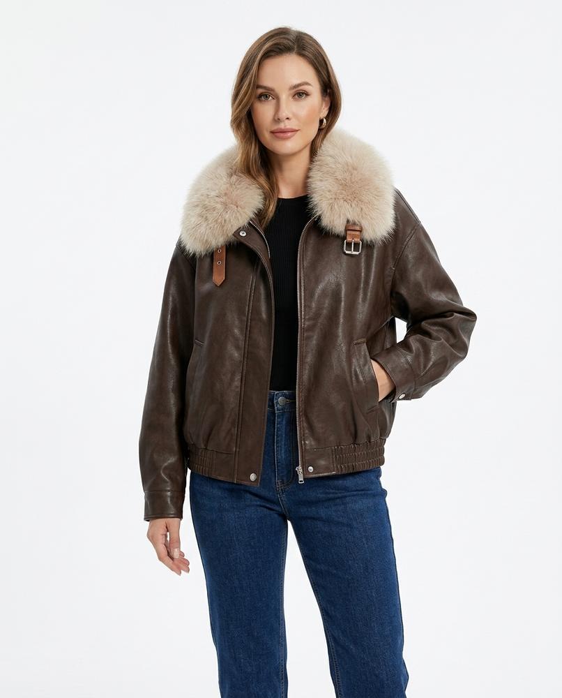 Heidi-Outlet - Kezan | Fur-Collar Lined Leather Jacket Women