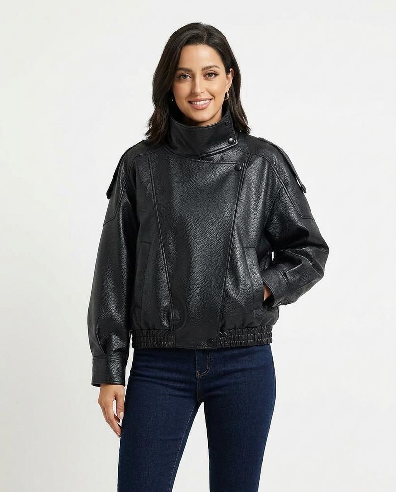 Heidi-Outlet - Vamer | Asymmetrical Textured Leather Jacket Women