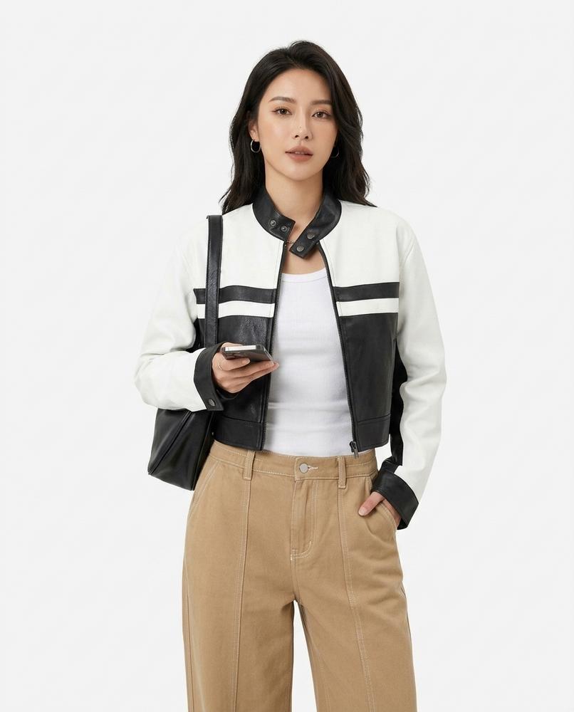 Heidi-Outlet - Roren | Bicolor Cropped Leather Jacket Women