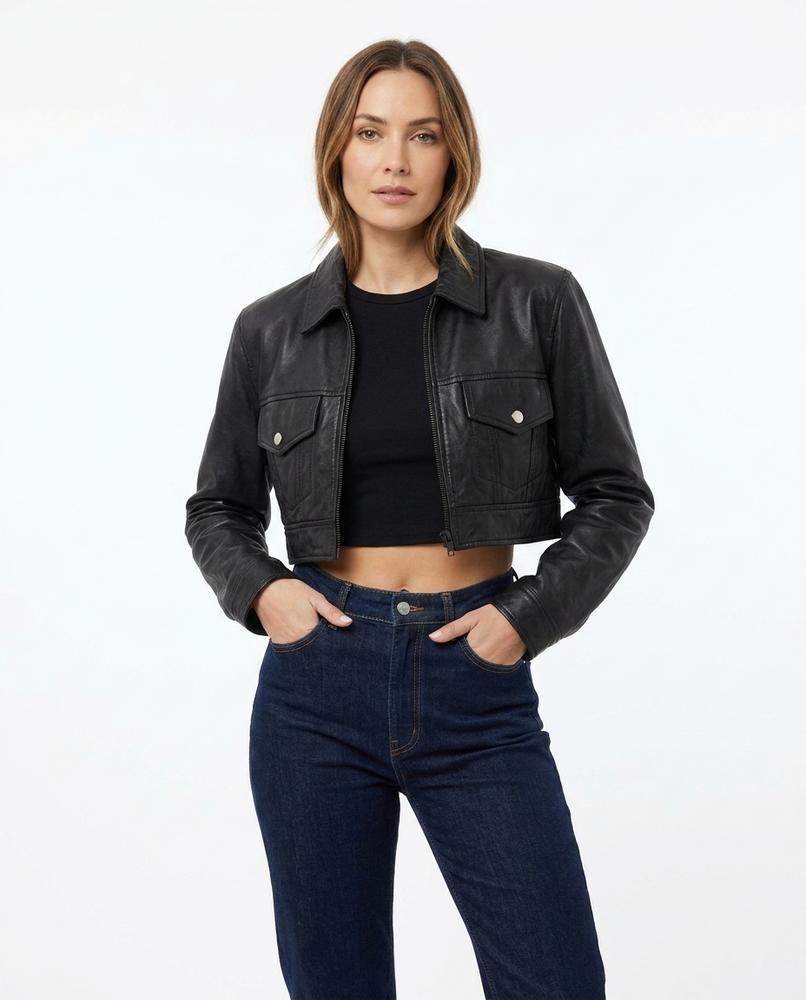 Heidi-Outlet - Ravar | Cropped Zip-Up Leather Jacket Women