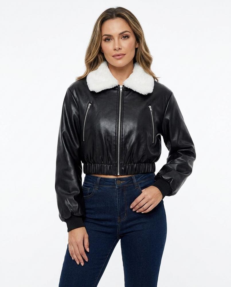 Heidi-Outlet - Lemer | Faux-Leather Cropped Jacket Women