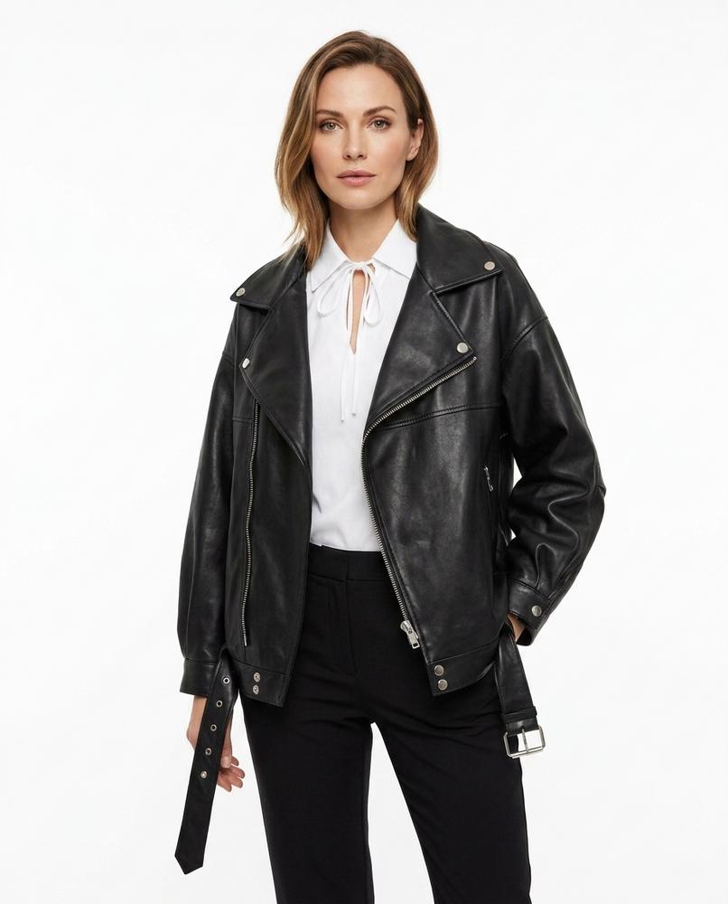 Heidi-Outlet - Tirel | Oversized Asymmetrical Leather Jacket Women
