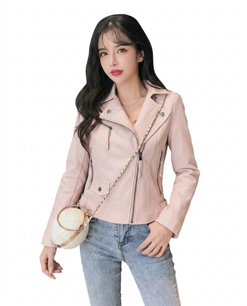 Heidi-Outlet - Mimer | Faux Leather Asymmetrical Leather Jacket Women