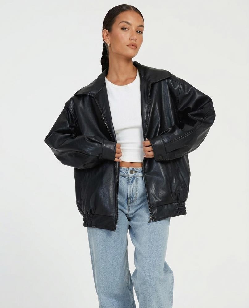 Heidi-Outlet - Colev | Oversized Zip-Up Leather Jacket Women