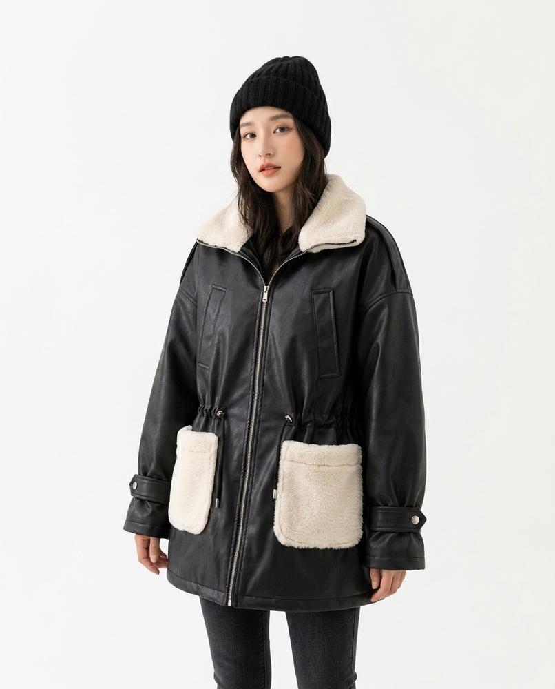 Heidi-Outlet - Nidan | Faux-Leather Shearling-Trim Jacket Women