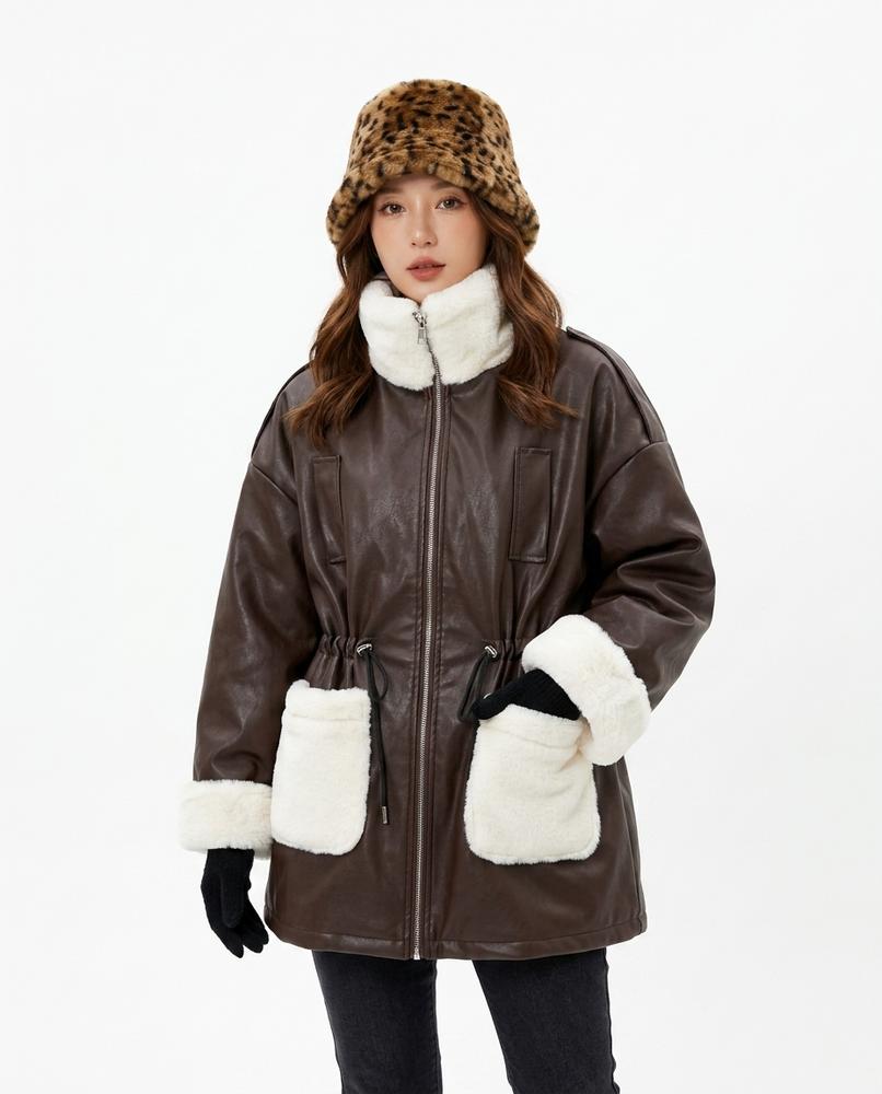 Heidi-Outlet - Nidan | Faux-Leather Shearling-Trim Jacket Women