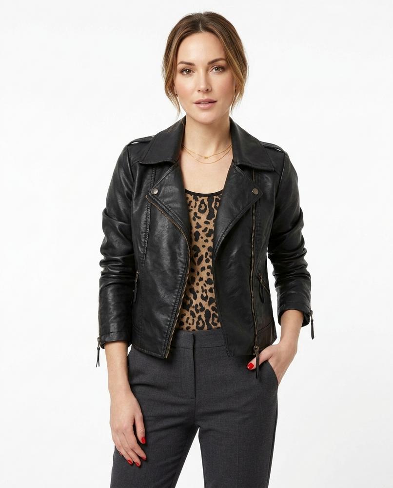 Heidi-Outlet - Mamel | Asymmetrical Fitted Leather Jacket Women