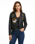Heidi-Outlet - Lodan | Embroidered Asymmetrical Leather Jacket Women