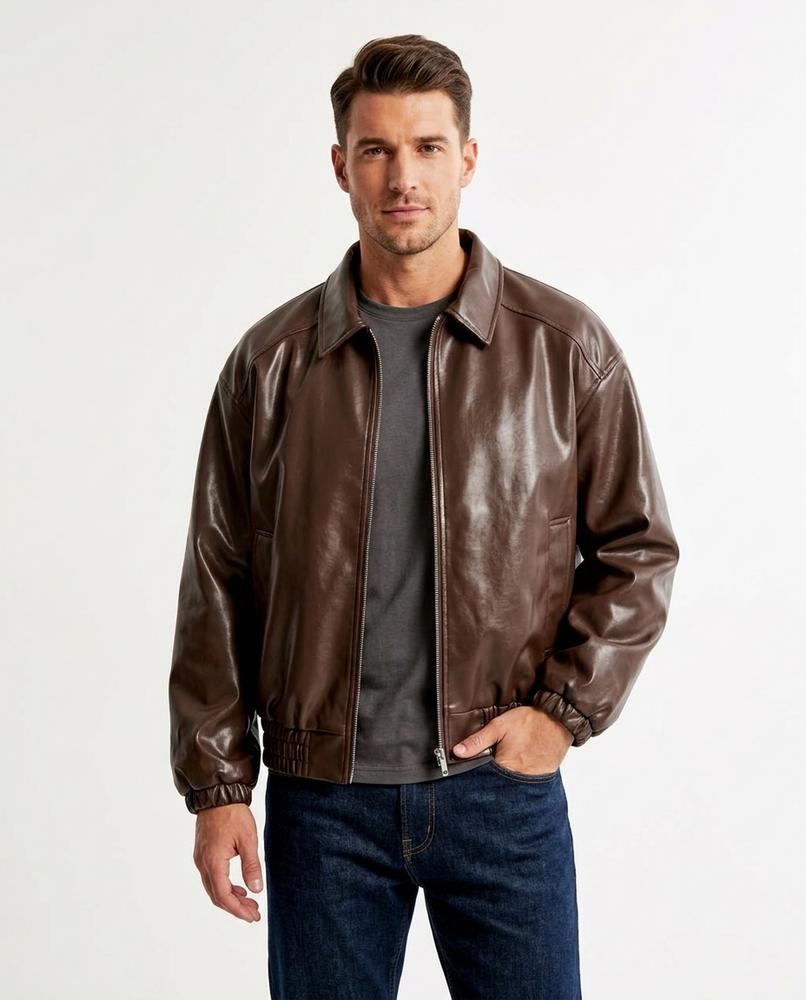 Heidi-Outlet - Maver | Zip-Up Relaxed Fit Leather Jacket Men
