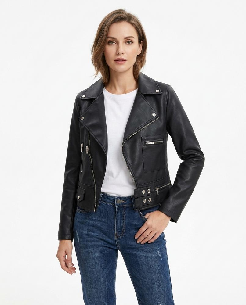 Heidi-Outlet - Niken | Asymmetrical Fitted Leather Jacket Women
