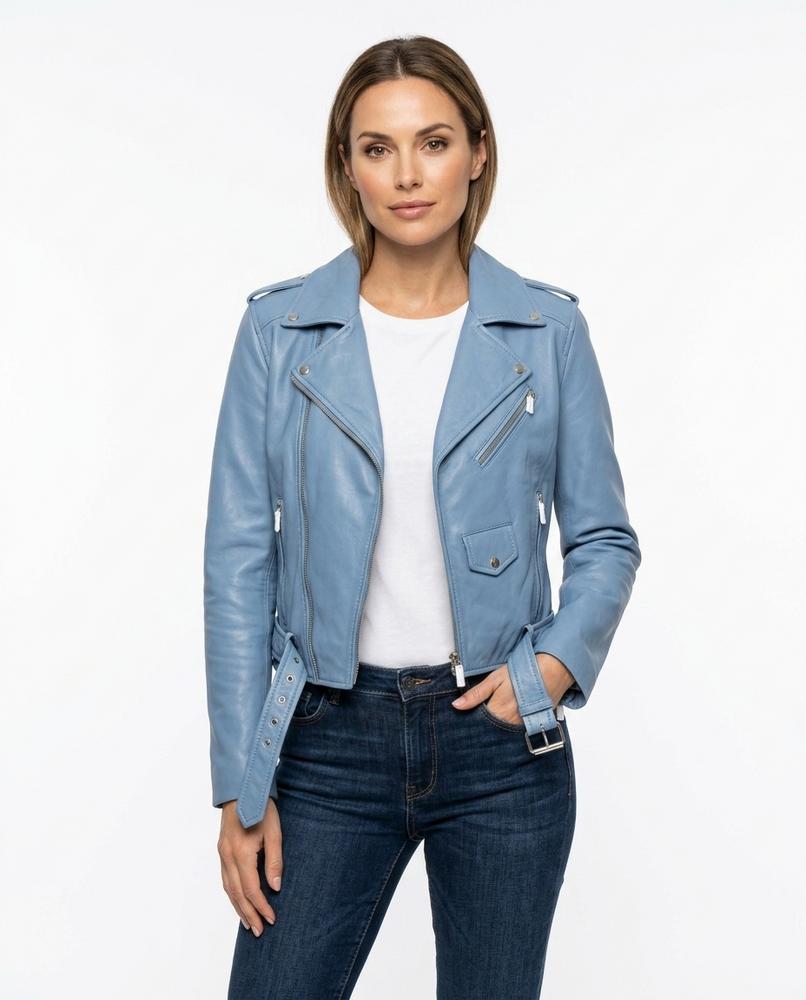 Heidi-Outlet - Tarel | Asymmetrical Belted Leather Jacket Women