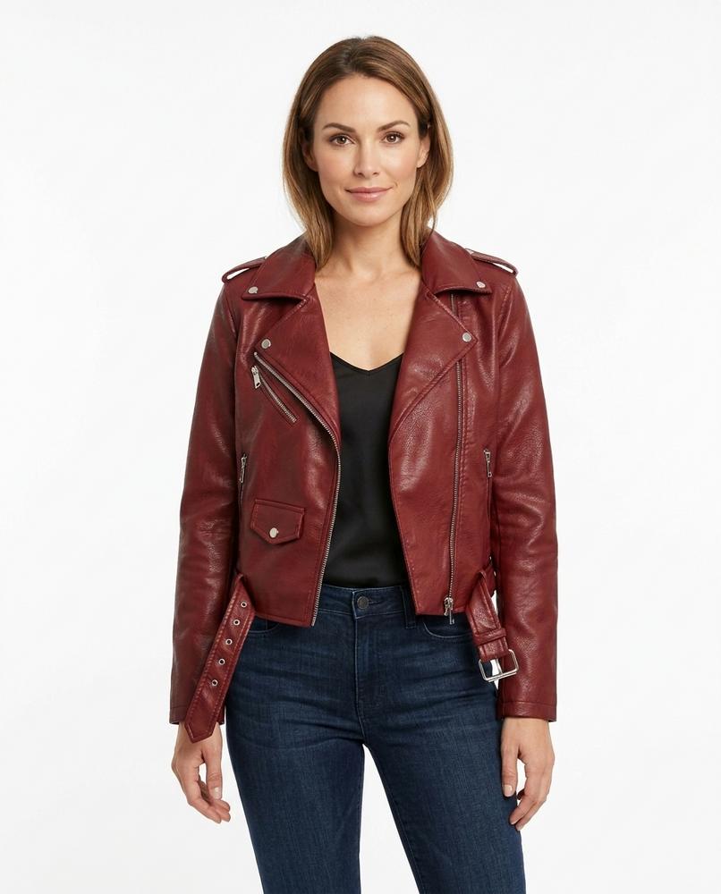 Heidi-Outlet - Tarel | Asymmetrical Belted Leather Jacket Women
