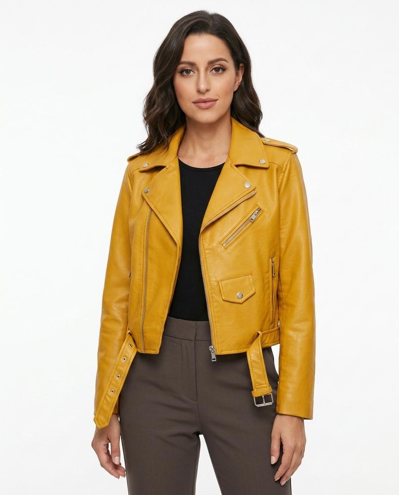 Heidi-Outlet - Tarel | Asymmetrical Belted Leather Jacket Women