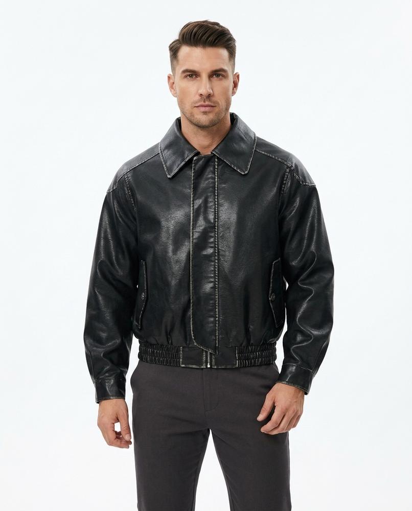 Heidi-Outlet - Miral | Washed-Look Collared Leather Jacket Men