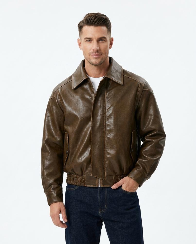 Heidi-Outlet - Miral | Washed-Look Collared Leather Jacket Men