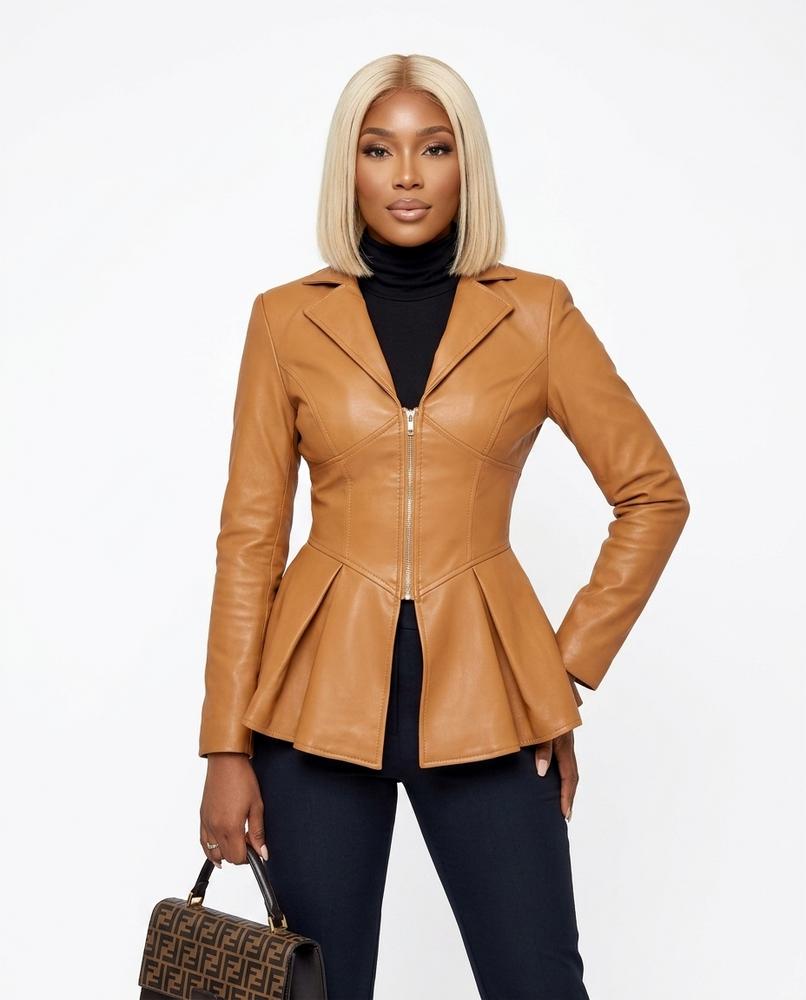 Heidi-Outlet - Risol | Peplum Zip-Up Leather Jacket Women