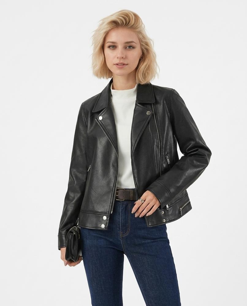 Heidi-Outlet - Timir | Asymmetrical Zippered Leather Jacket Women