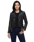 Heidi-Outlet - Romin | Fitted Asymmetrical Leather Jacket Women