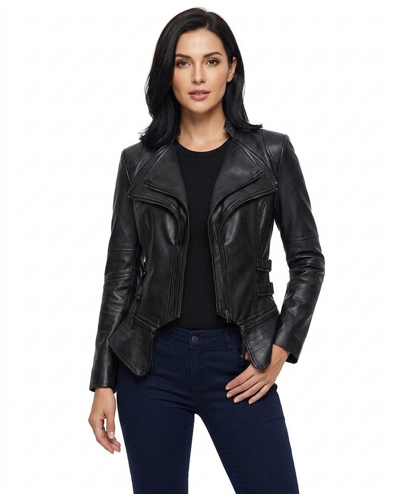 Heidi-Outlet - Romin | Fitted Asymmetrical Leather Jacket Women