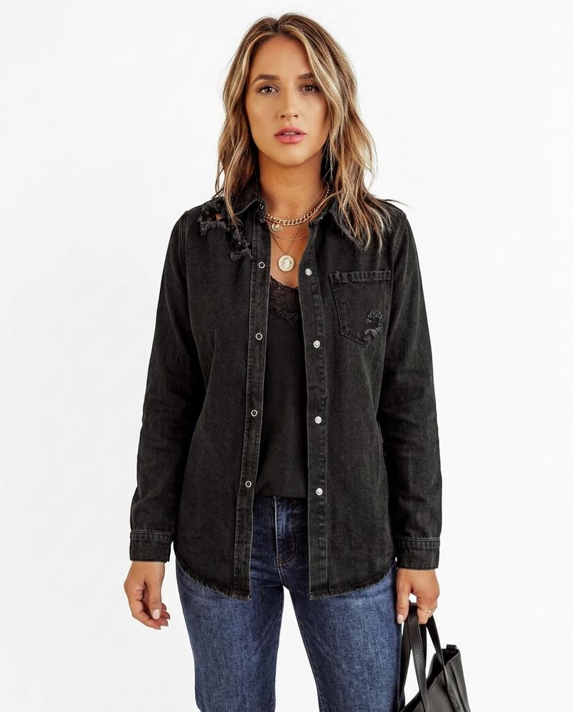 Heidi-Outlet - Tavin | Distressed Button-Up Shirt Women
