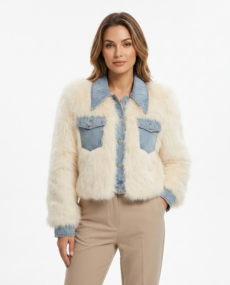 Heidi-Outlet - Rolom | Faux Fur Denim-Trimmed Jacket Women