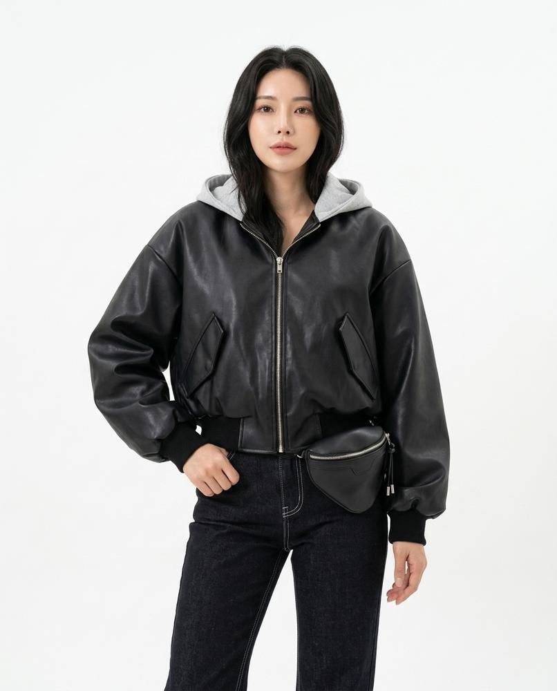 Heidi-Outlet - Dalor | Hooded Faux-Leather Jacket Women
