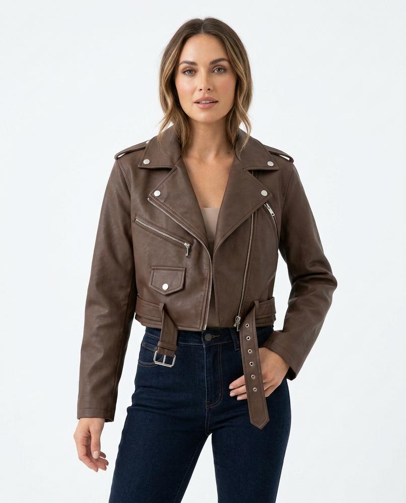 Heidi-Outlet - Kator | Cropped Asymmetrical Leather Jacket Women