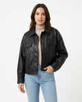 Heidi-Outlet - Tizan | Button-Front Cropped Leather Jacket Women