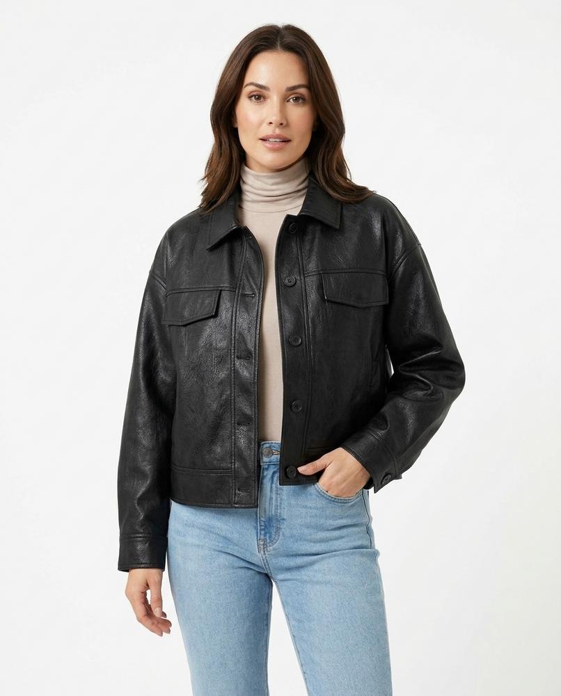 Heidi-Outlet - Tizan | Button-Front Cropped Leather Jacket Women