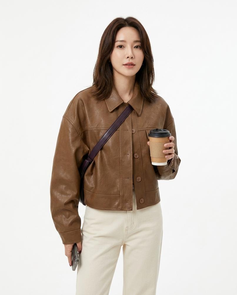 Heidi-Outlet - Tizan | Button-Front Cropped Leather Jacket Women