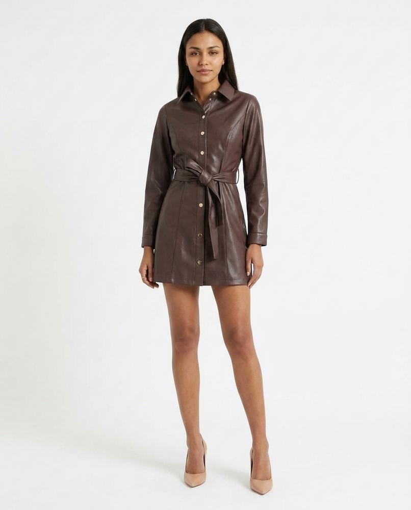 Heidi-Outlet - Vamor | Faux-Leather Belted Dress Women