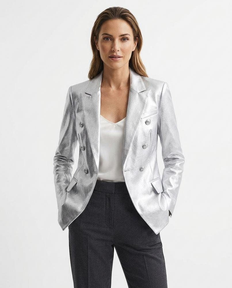 Heidi-Outlet - Sehal | Metallic Double-Breasted Blazer Women