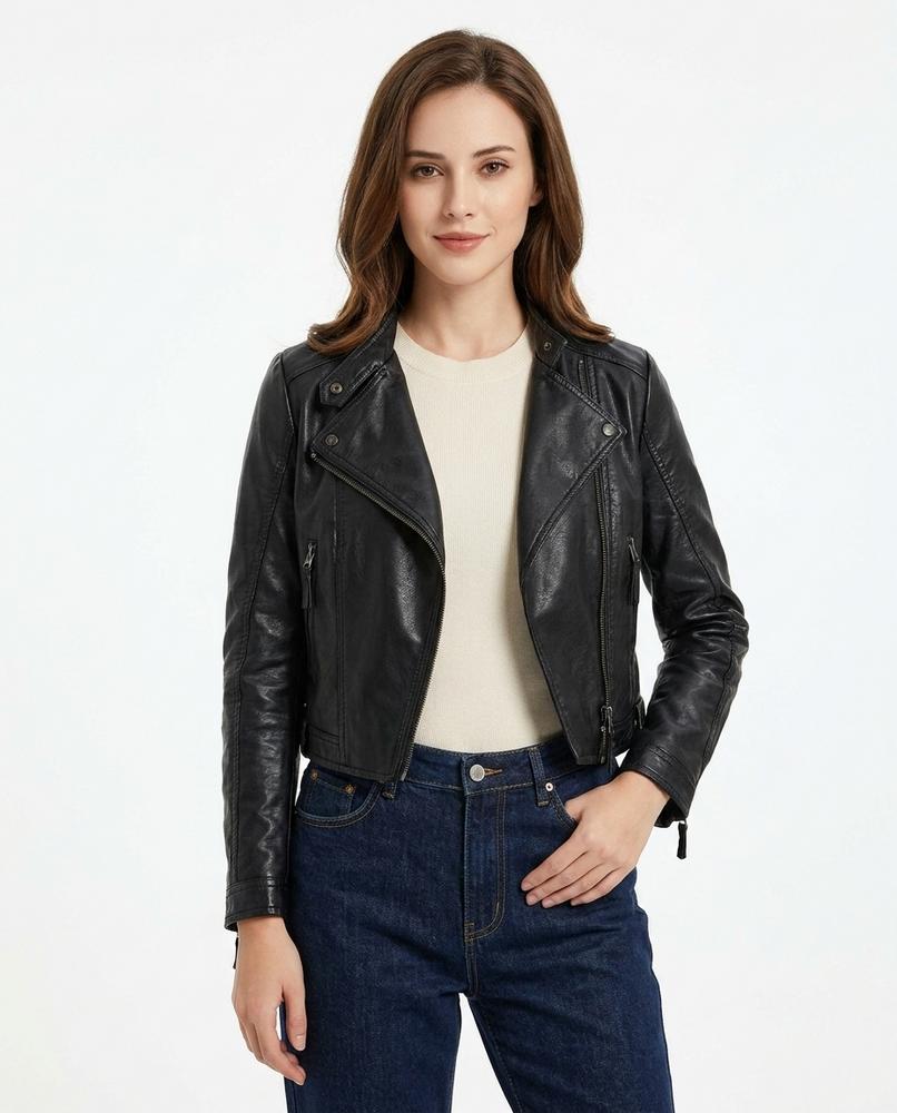 Heidi-Outlet - Dasil | Asymmetrical Cropped Leather Jacket Women