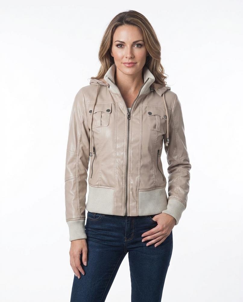 Heidi-Outlet - Riser | Hooded Faux-Leather Jacket Women