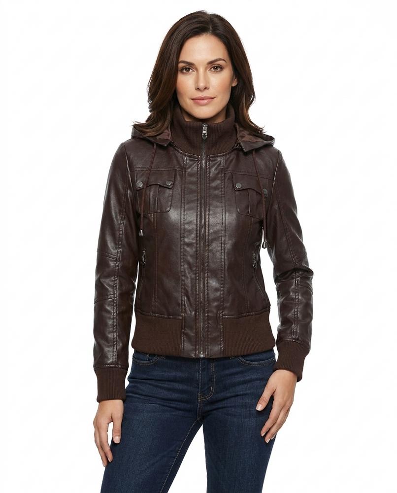 Heidi-Outlet - Riser | Hooded Faux-Leather Jacket Women