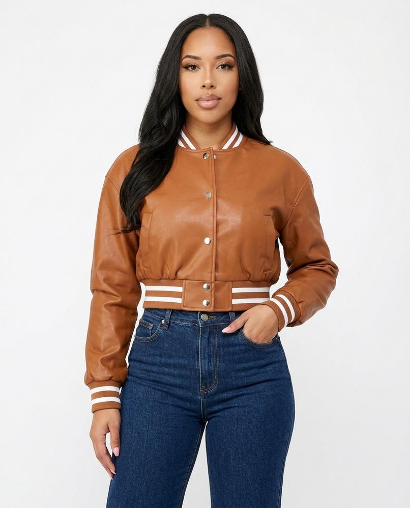 Heidi-Outlet - Rarev | Cropped Striped Leather Jacket Women