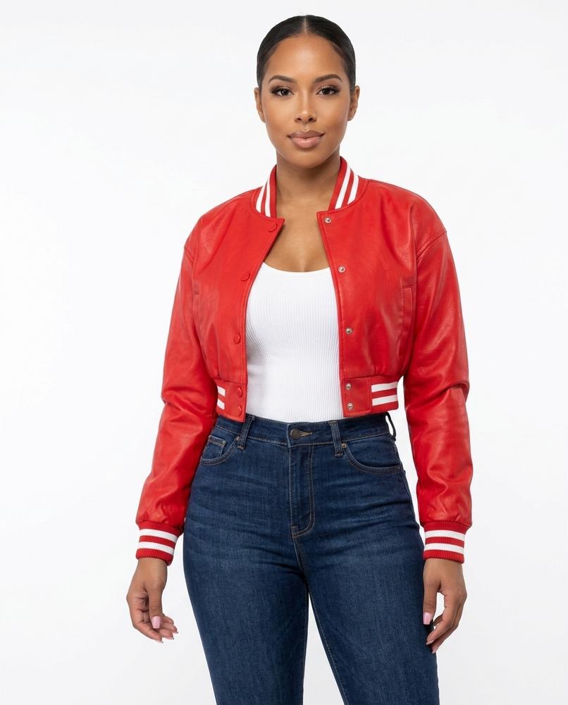 Heidi-Outlet - Rarev | Cropped Striped Leather Jacket Women