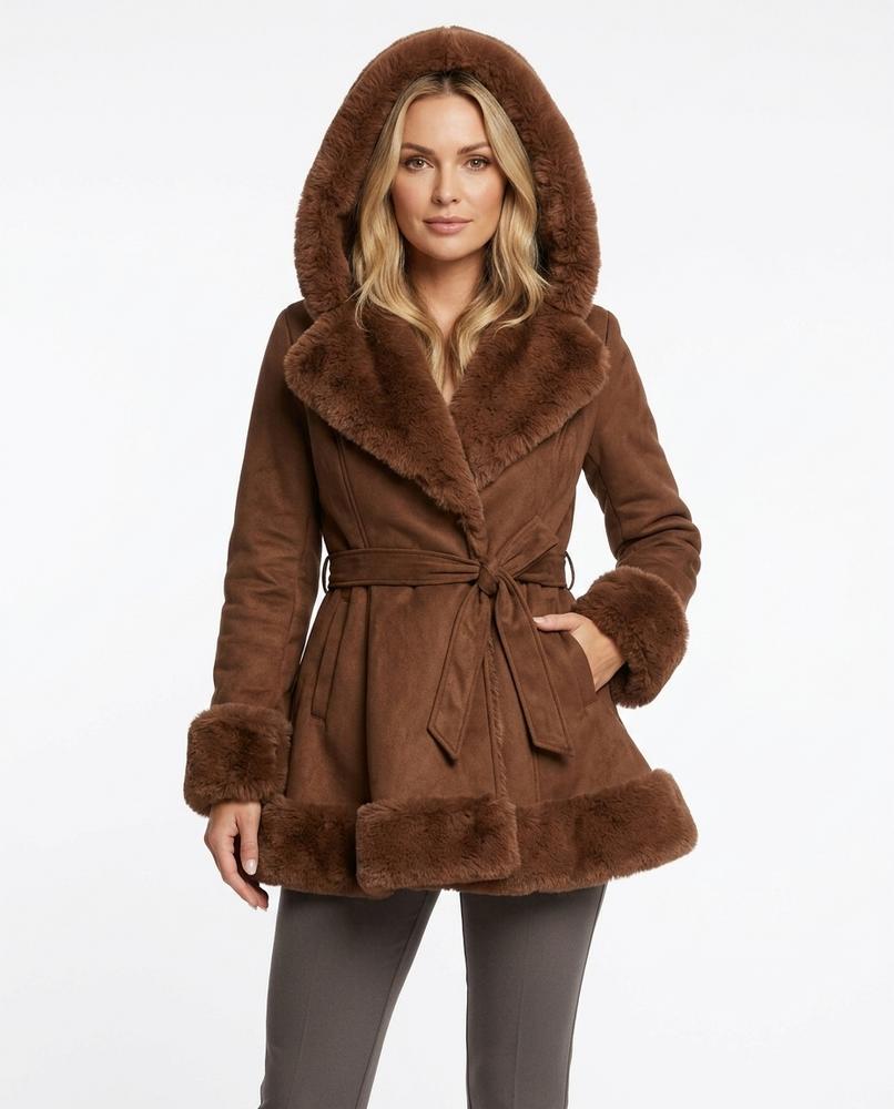 Heidi-Outlet - Lolin | Faux Fur-Trimmed Belted Coat Women