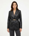 Heidi-Outlet - Varam | Faux Leather Belted Blazer Women