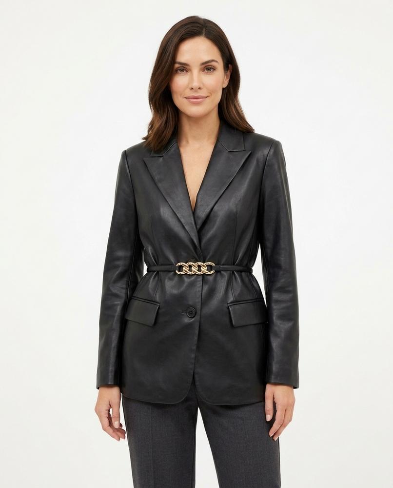 Heidi-Outlet - Varam | Faux Leather Belted Blazer Women