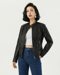 Heidi-Outlet - Timar | Fitted Band Collar Leather Jacket Women