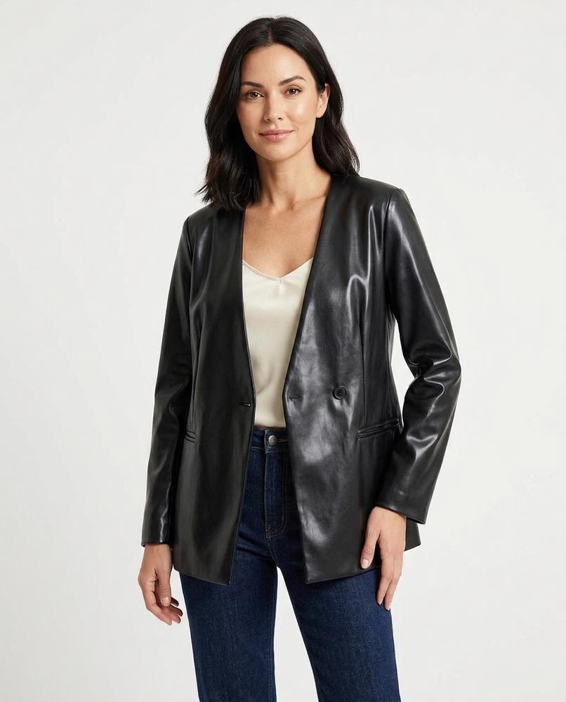 Heidi-Outlet - Kesin | Faux-Leather Collarless Blazer Women