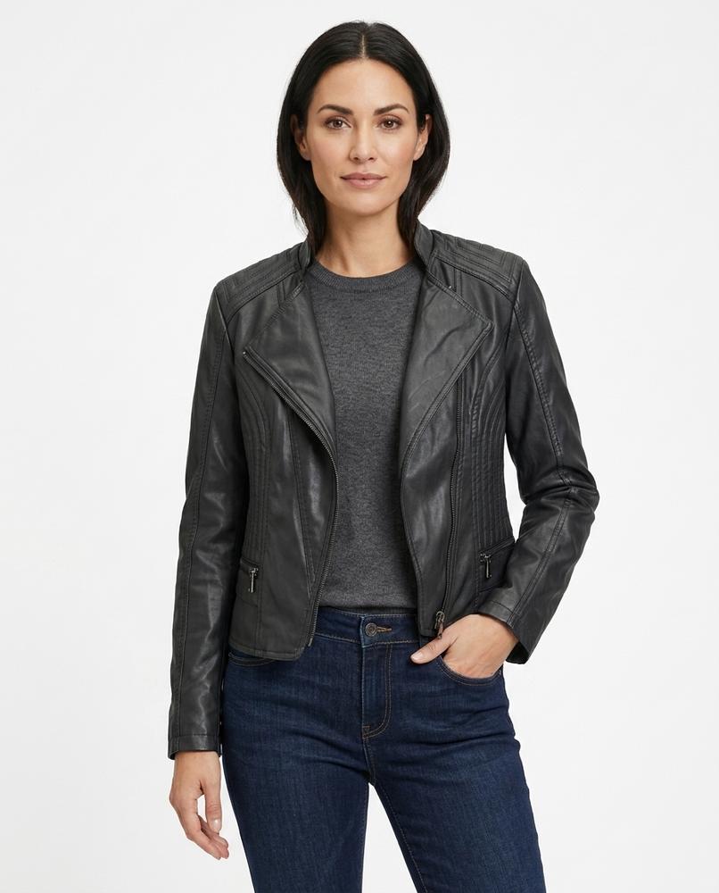 Heidi-Outlet - Serev | Asymmetrical Quilted Leather Jacket Women