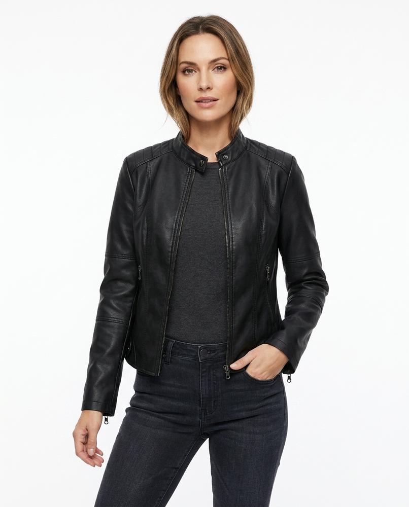 Heidi-Outlet - Norel | Faux-Leather Zippered Jacket Women